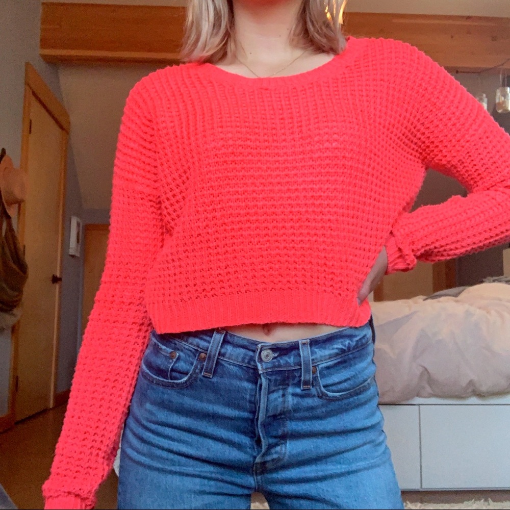 Charlotte Russe Neon Pink Cropped Sweater